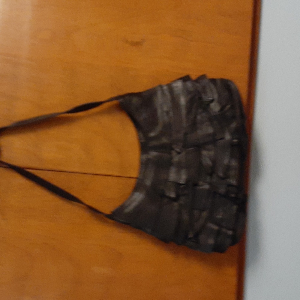 black leather ruffeled evening bag  like new! adorable!